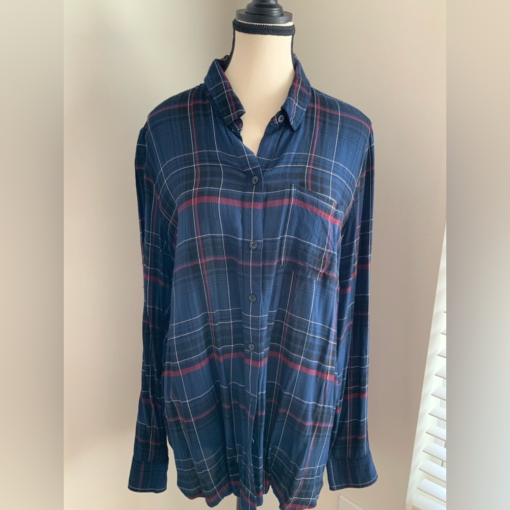 Lucky Brand Blue plaid button down blouse
